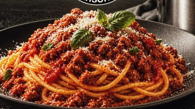 Bord spaghetti met zelfgemaakte bolognesesaus
